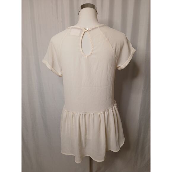 Blue Betty Bohemian Lace Blouse Off White Sheer Teired Tunic Top Medium - Picture 2 of 10